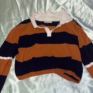 PacSun Navy and Orange Striped Rugby Top